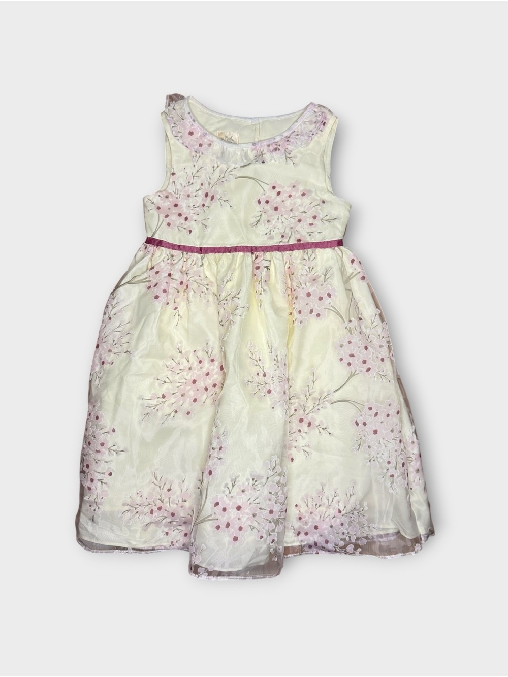 Laura Ashley Pink Cherry Blossom Pattern Sleeveless Cream Dress